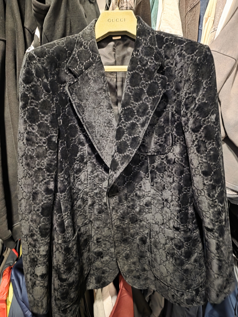 Gucci Black Embossed GG Velvet Blazer